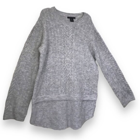 TAHARI NEW Cable Knit Oversized Mohair Wool Spandex Long Sweater Stretch Cozy L - Picture 2 of 16